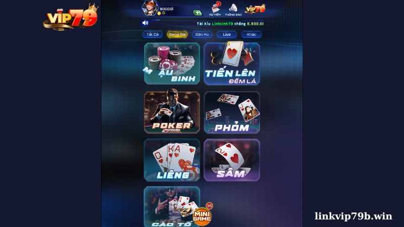 Các trò chơi hấp dẫn trong Game bài Vip79