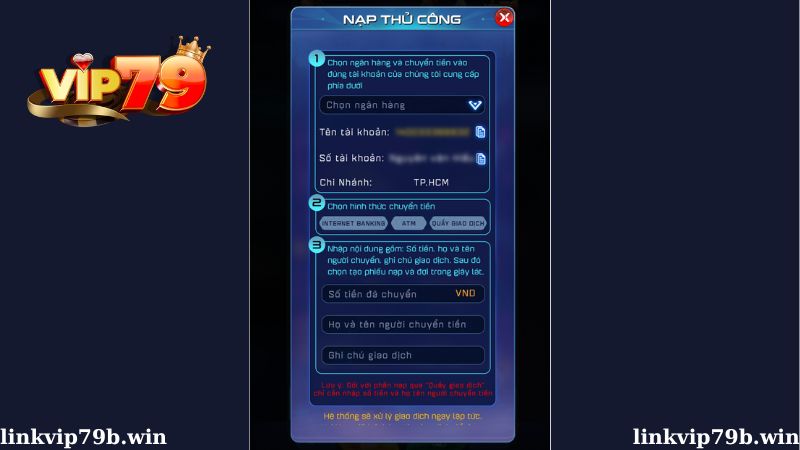 Những lưu ý khi nạp tiền Vip79