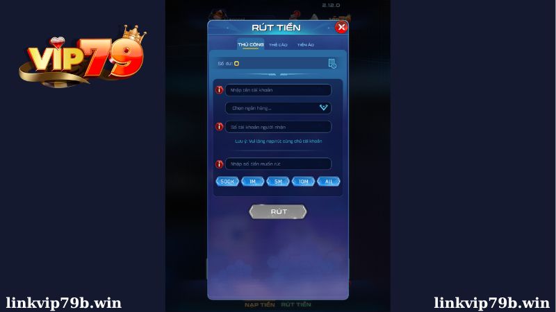 Hướng dẫn rút tiền Vip79 về tài khoản ngân hàng